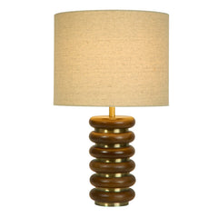 Cosy Ribbed Wood Table Lamp with Natural Linen Shade