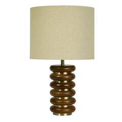 Cosy Ribbed Wood Table Lamp with Natural Linen Shade