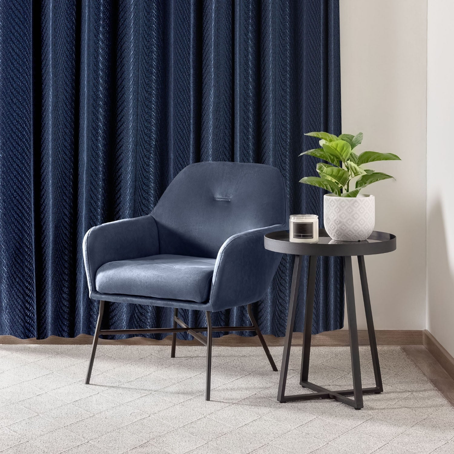 Aura Navy Jacquard Eyelet Curtains