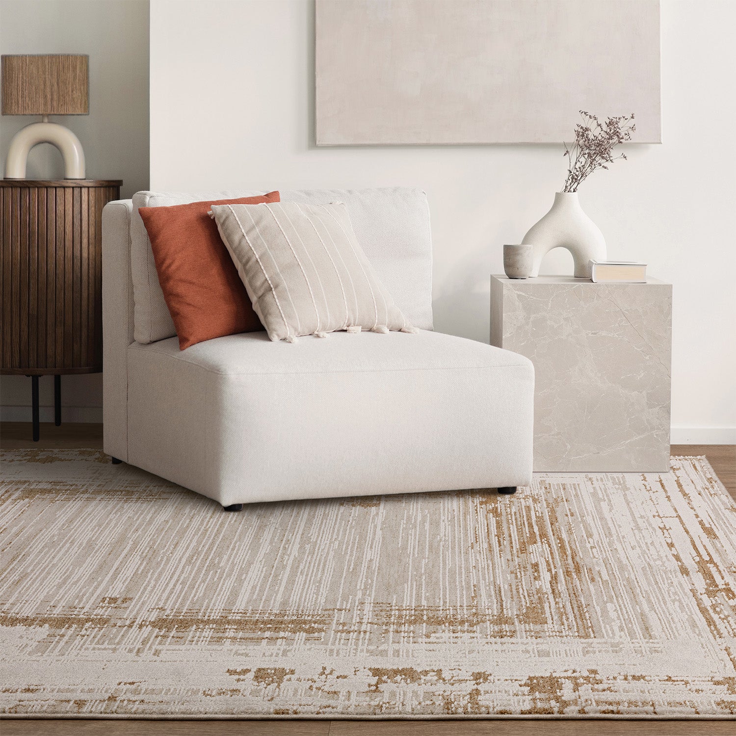 Anders AN05 Boho Abstract Border Natural Rug