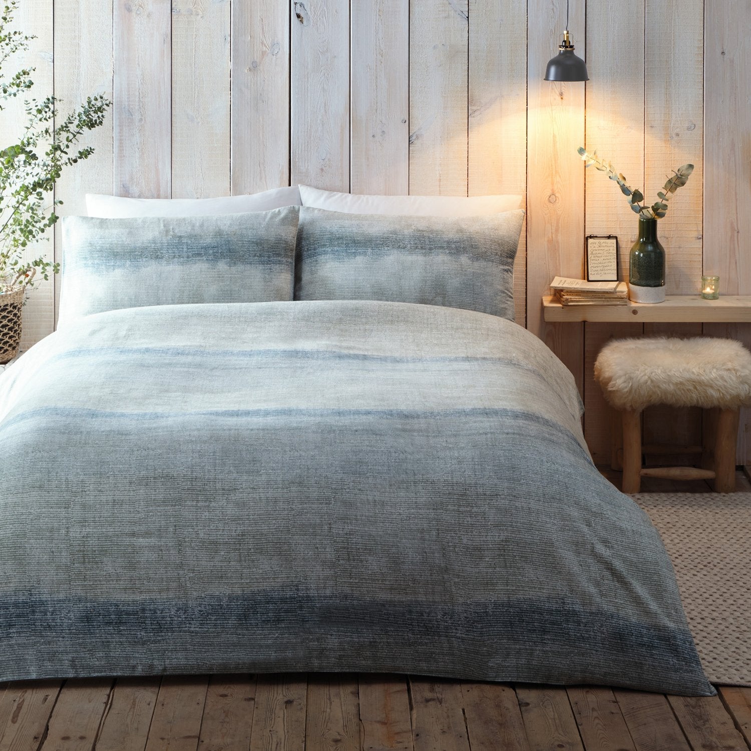 Anson Stripe Green Brushed Cotton Duvet Set