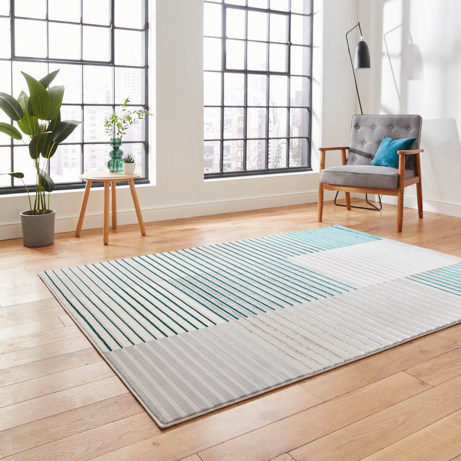 Apollo 2681 Grey/Green Stripe Rug