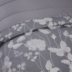 Butterfly Meadow Silver Embellished Jacquard Quilted Bedspread Set