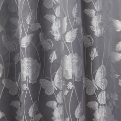 Butterfly Meadow Silver Grey Lined Eyelet Jacquard Curtains