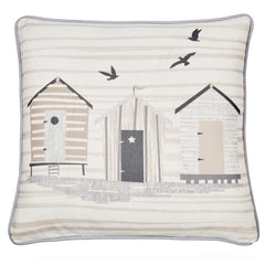 Beach Huts Natural Outdoor Cushion (43cm x 43cm)