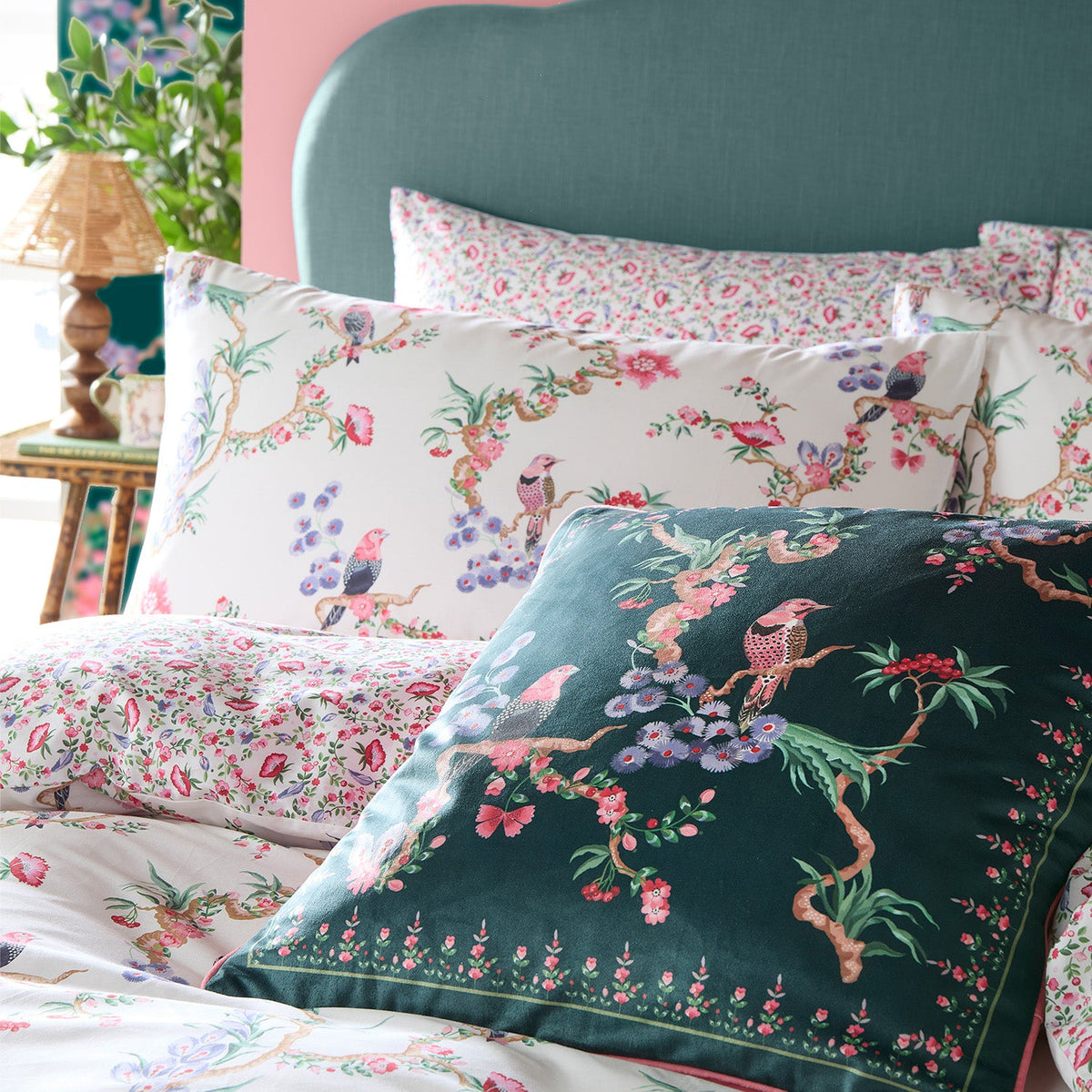 Cath Kidston Emerald Bird Velvet Cushion (50cm x 50cm)