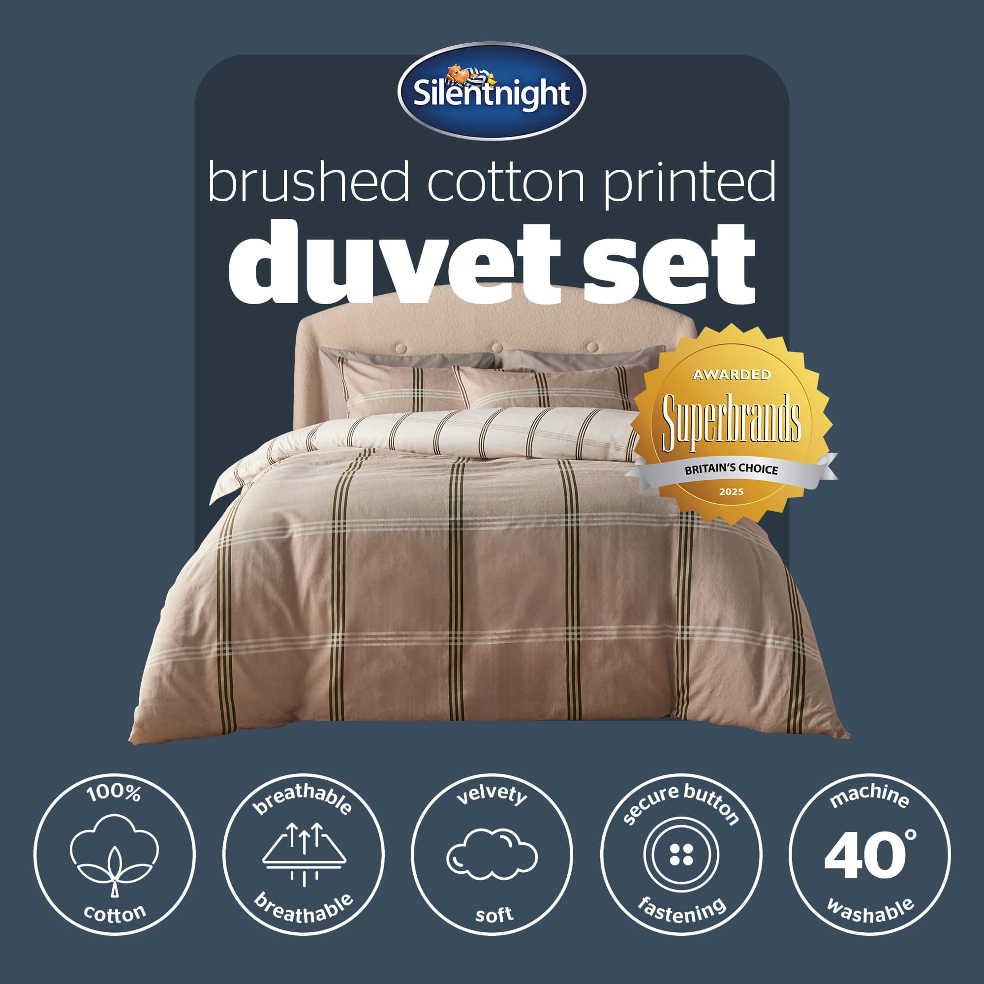 Silentnight Natural Check Brushed Cotton Duvet Set