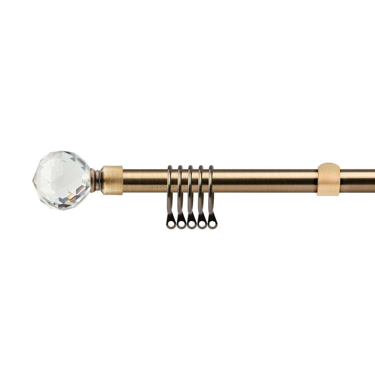 Antique Brass Crystal Extendable Curtain Pole with Rings