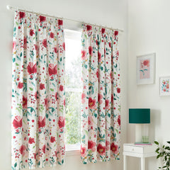 Abstract Poppy Red Lined Pencil Pleat Curtains
