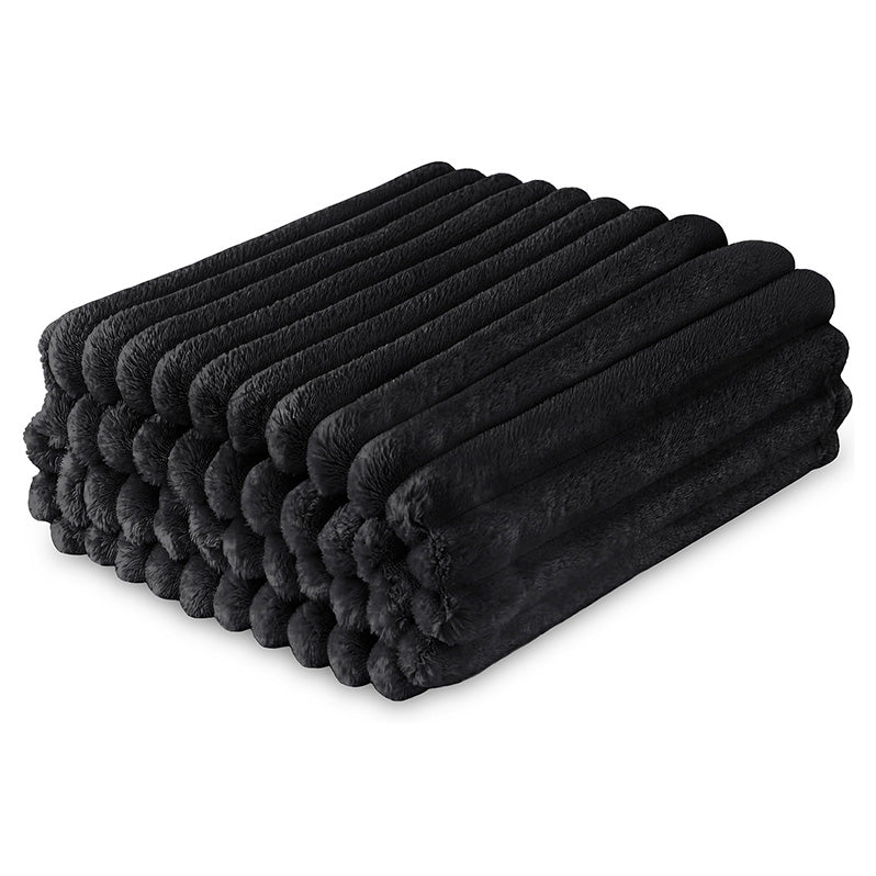 Dalton Black Extra Large Ribbed Fleece Throw (200cm x 240cm)