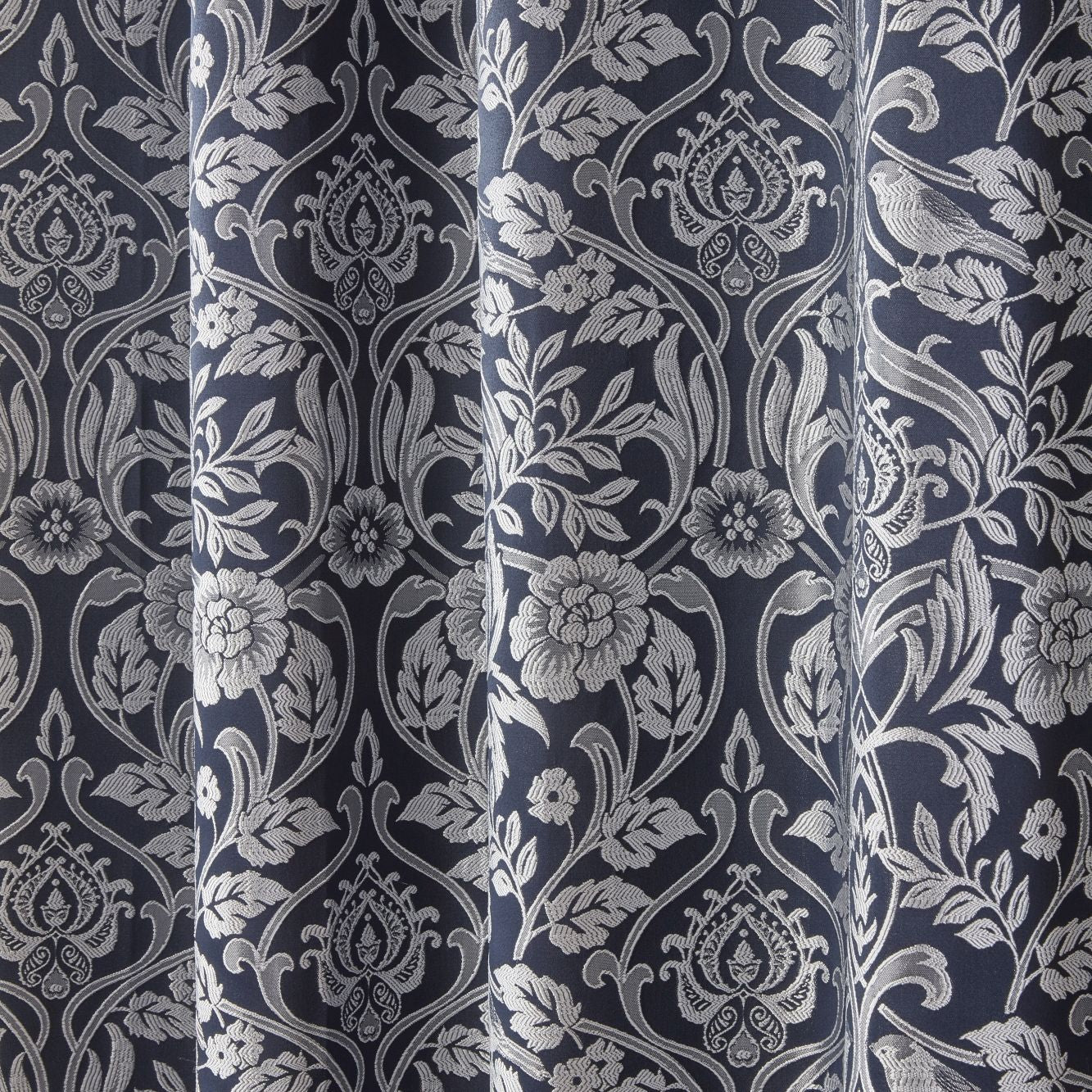 Eden Navy Lined Eyelet Jacquard Curtains