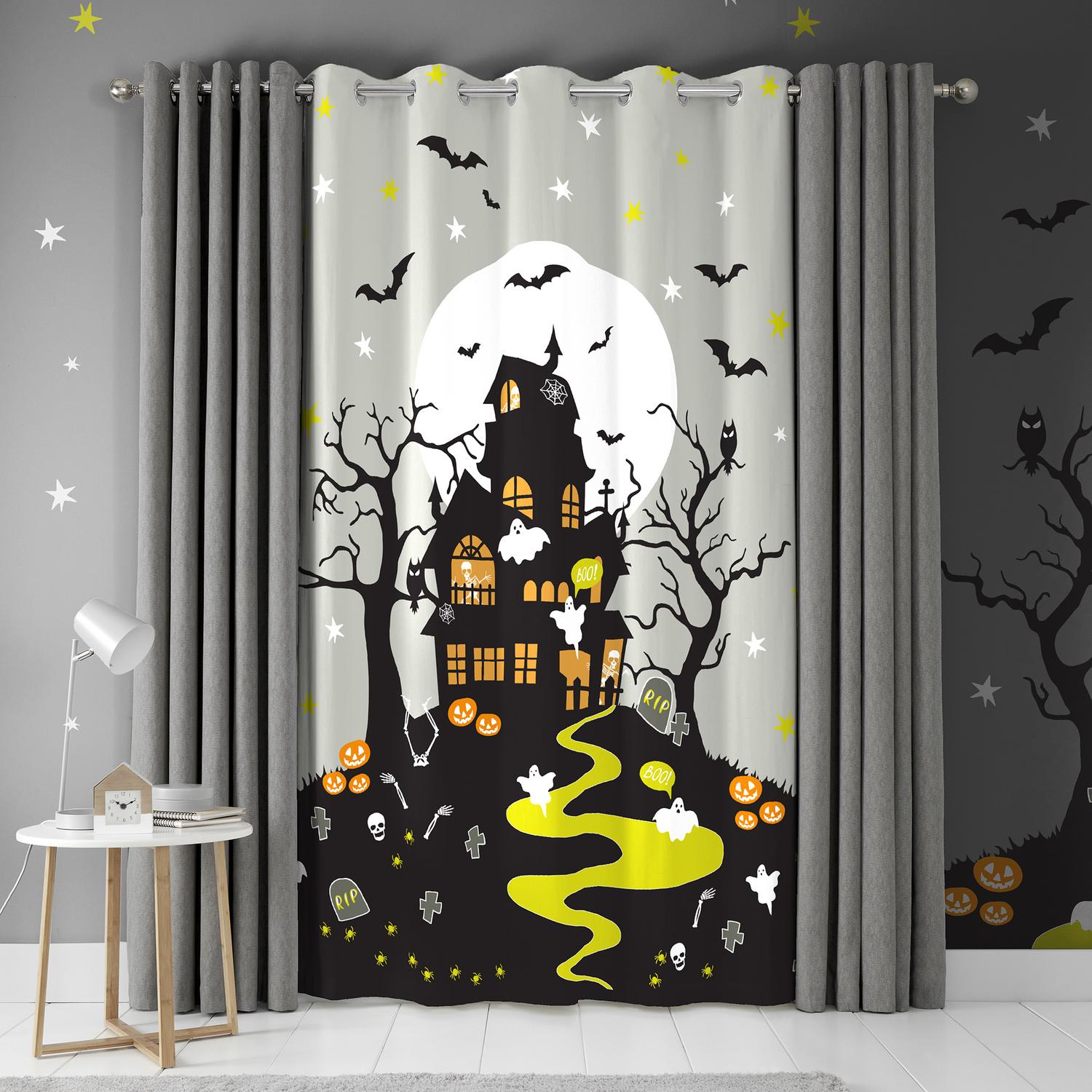 Haunted House Glow in the Dark Eyelet Single Panel Door Curtain