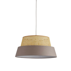 Rattan And Grey Linen Light Shade