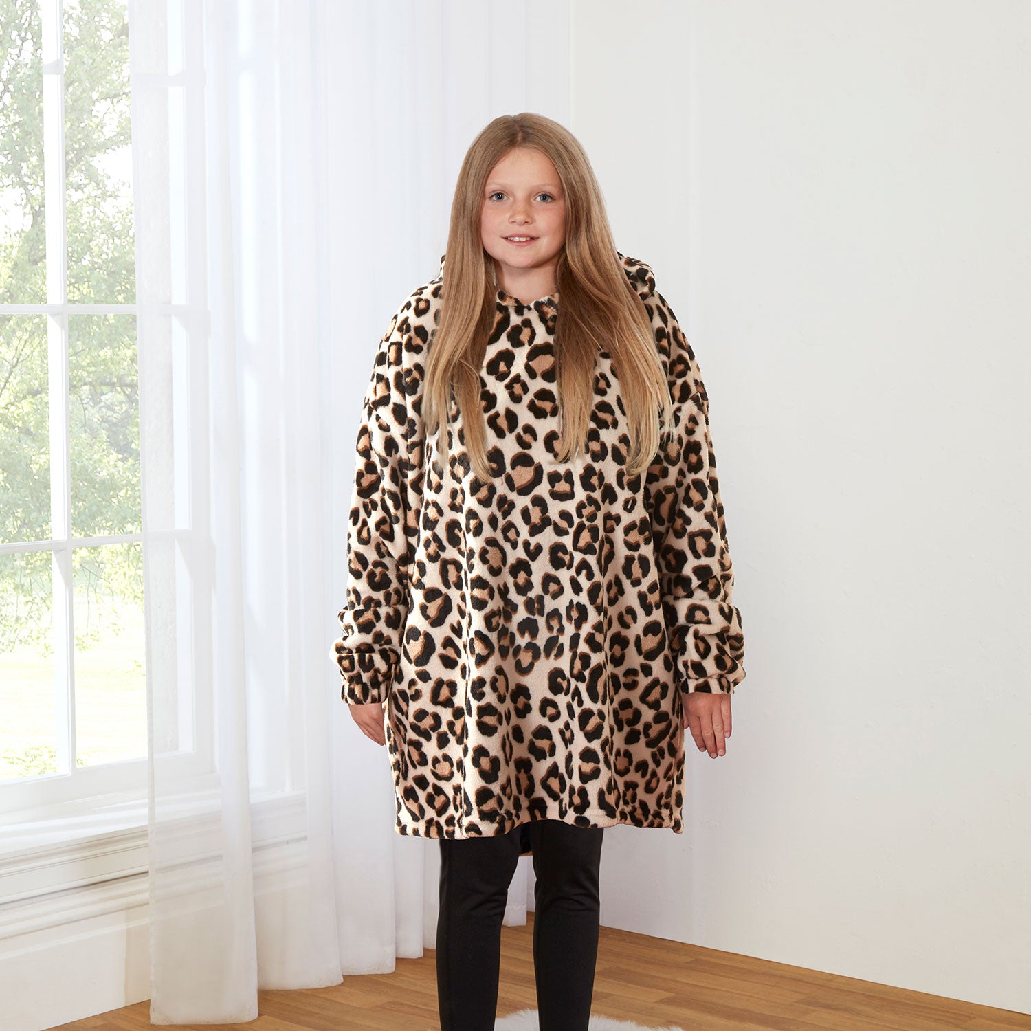 Leopard Print Oversized Fleece Hoodie