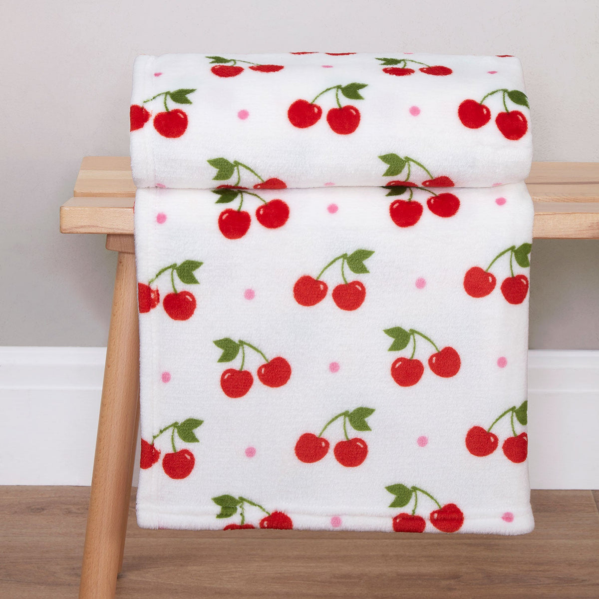 Red Cherries Printed Fleece Throw (130cm x 150cm)
