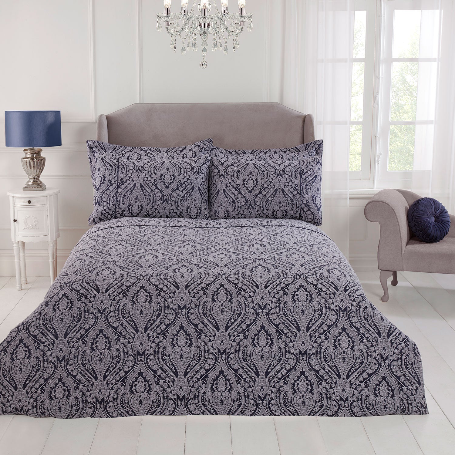 Regency Navy Luxury Cotton Rich Jacquard Duvet Cover