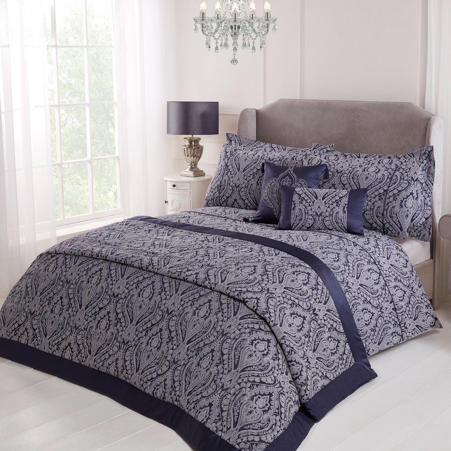 Regency Navy Luxury Cotton Rich Jacquard Duvet Cover