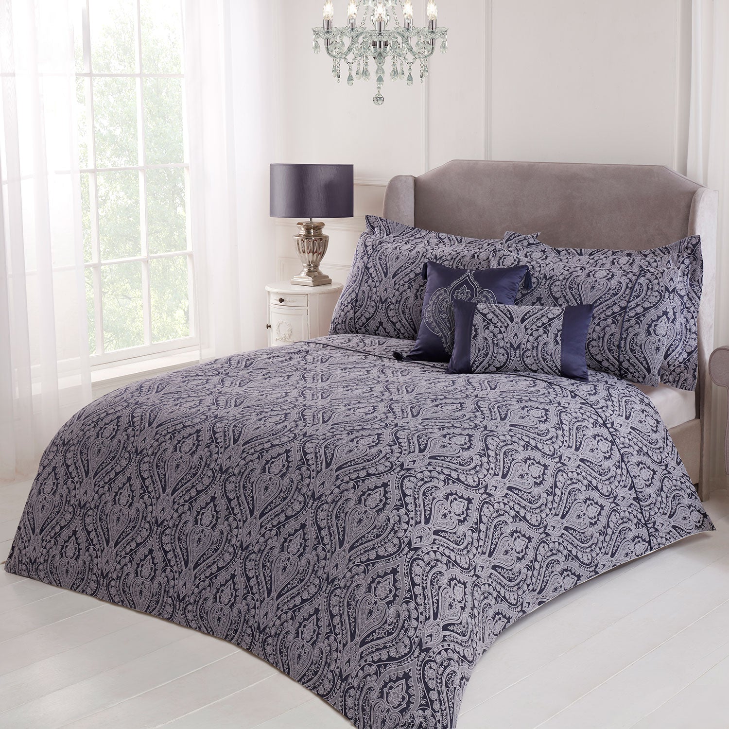 Regency Navy Luxury Cotton Rich Jacquard Duvet Cover