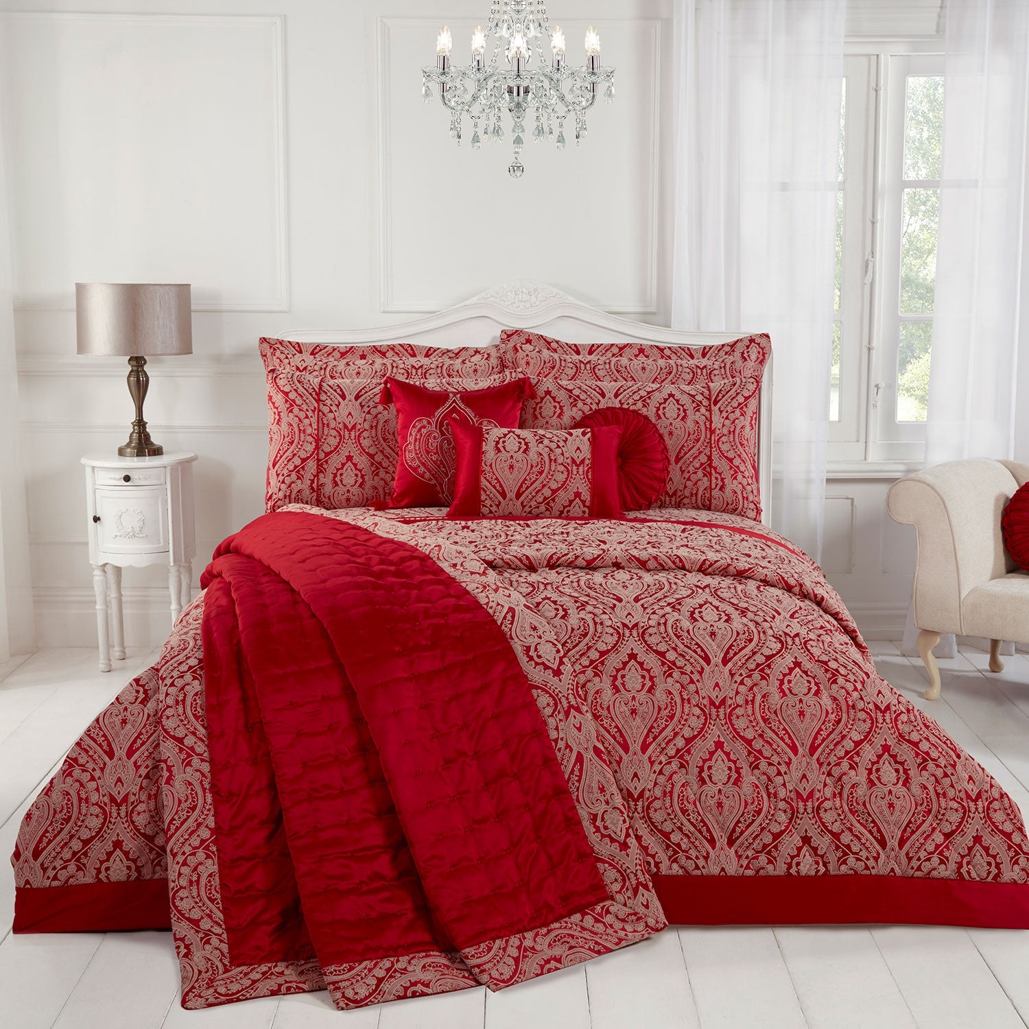 Regency Red Embroidered Matt Satin Cushion (40cm x 40cm)