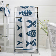 Lobster Creek White and Blue Big Fish Towels