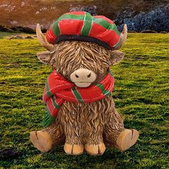 Highland Cow Ornament With Tartan Hat and Scarf