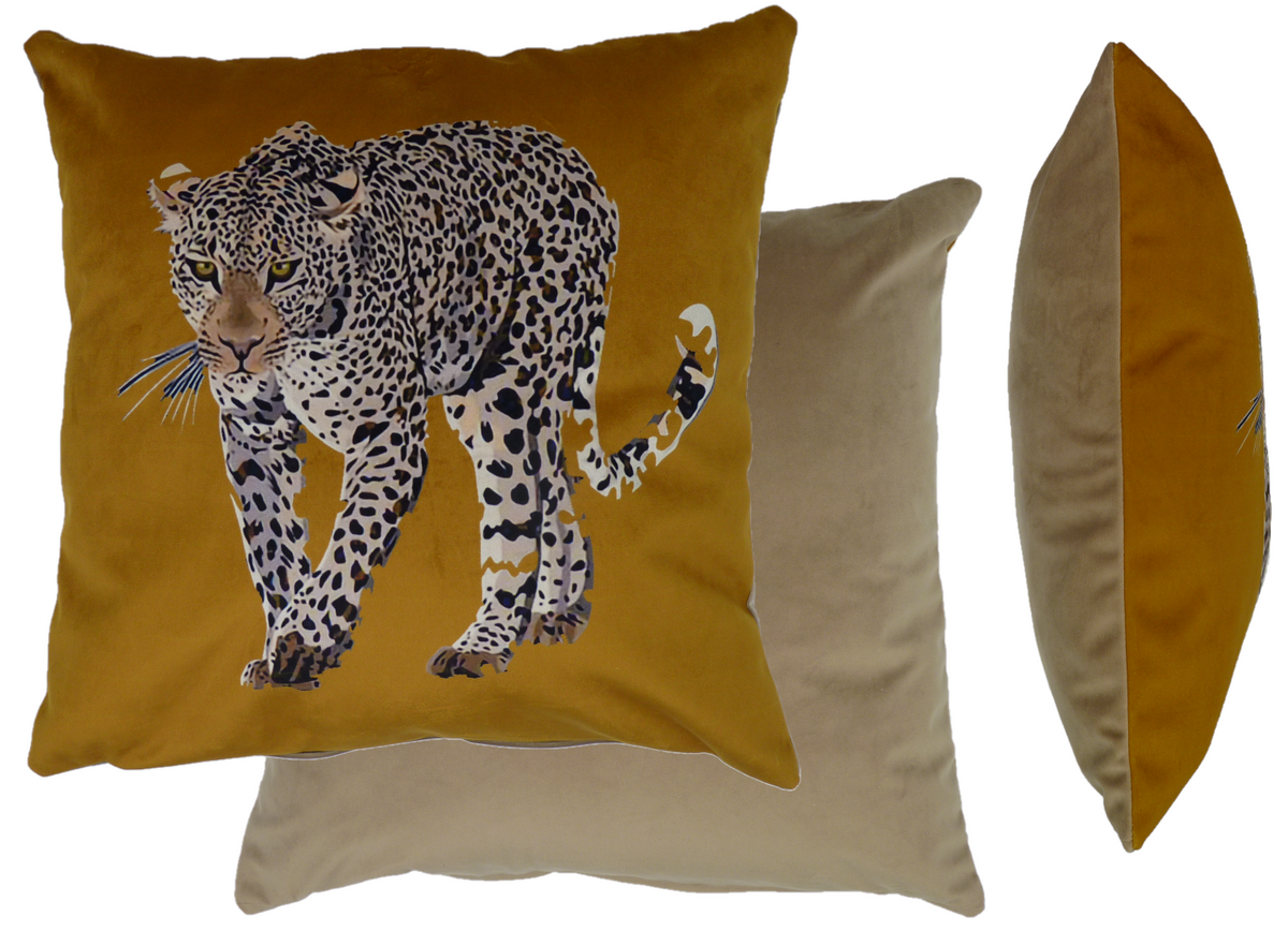 Printed Leopard Ochre Cushion (45cm x 45cm)