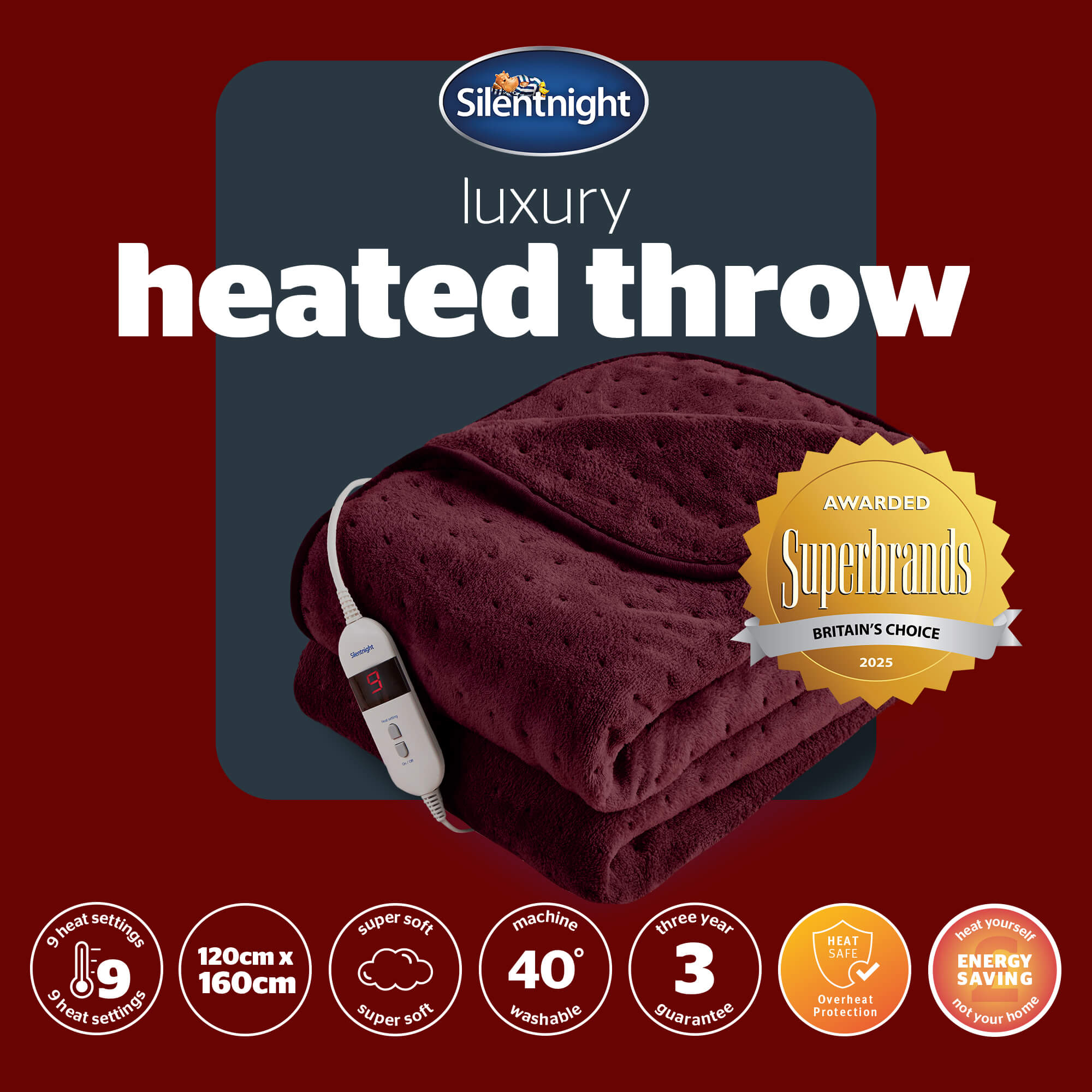 Silentnight Luxury Berry Fleece Heated Throw