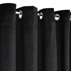 Midnight Black Embossed Velvet Thermal Blackout Eyelet Curtains