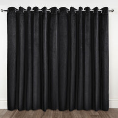 Midnight Black Embossed Velvet Thermal Blackout Eyelet Curtains
