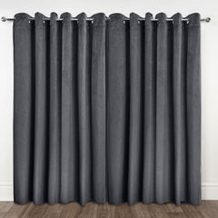 Midnight Charcoal Grey Embossed Velvet Thermal Blackout Eyelet Curtains