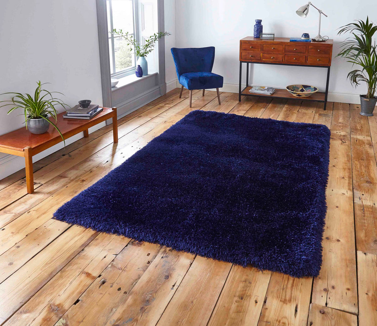 Montana Navy Blue Luxury Shaggy Rug