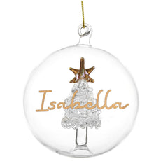 Personalised Gold Glitter Name Tree Glass Bauble