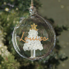 Personalised Gold Glitter Name Tree Glass Bauble