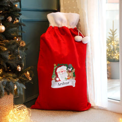 Personalised Red Christmas Santa Pom Pom Santa Sack