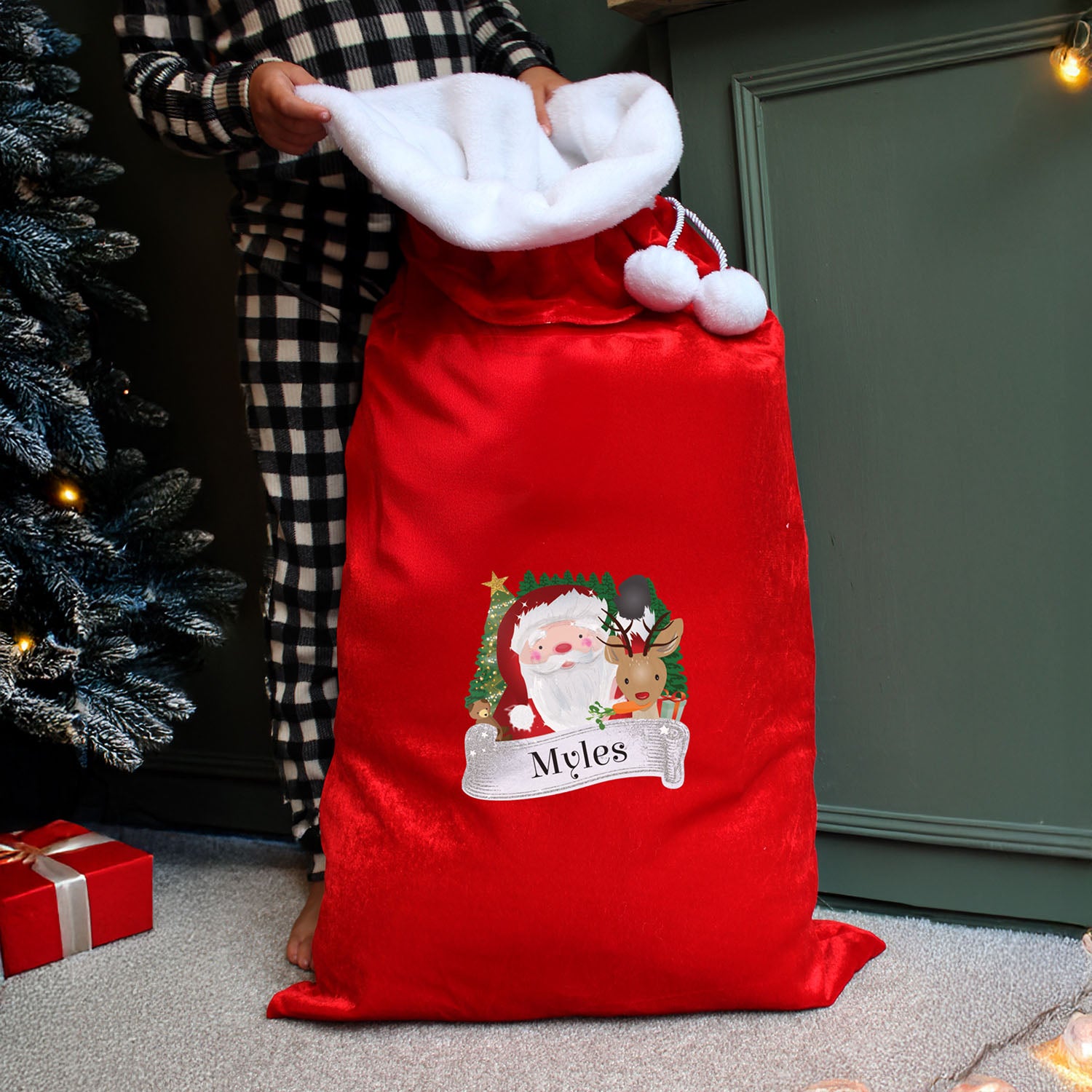 Personalised Red Christmas Santa Pom Pom Santa Sack