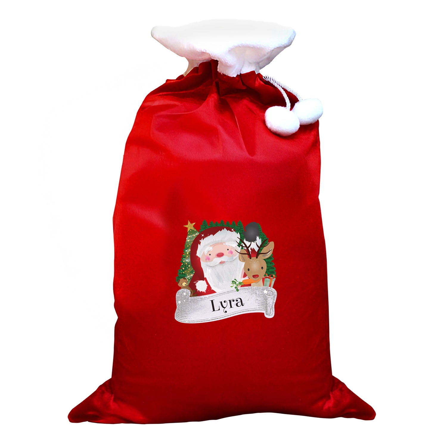 Personalised Red Christmas Santa Pom Pom Santa Sack