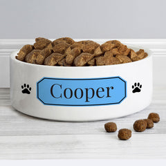 Personalised Blue Plaque Medium Pet Bowl