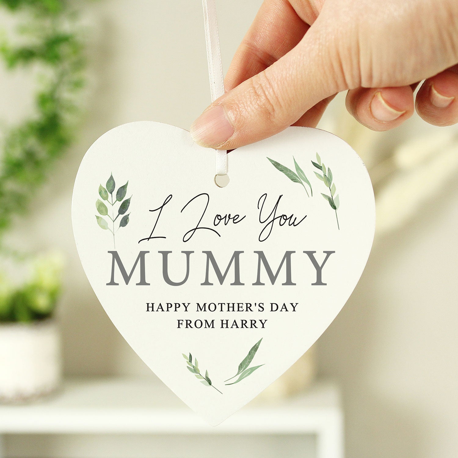 Personalised Botanical Wooden Heart Sign