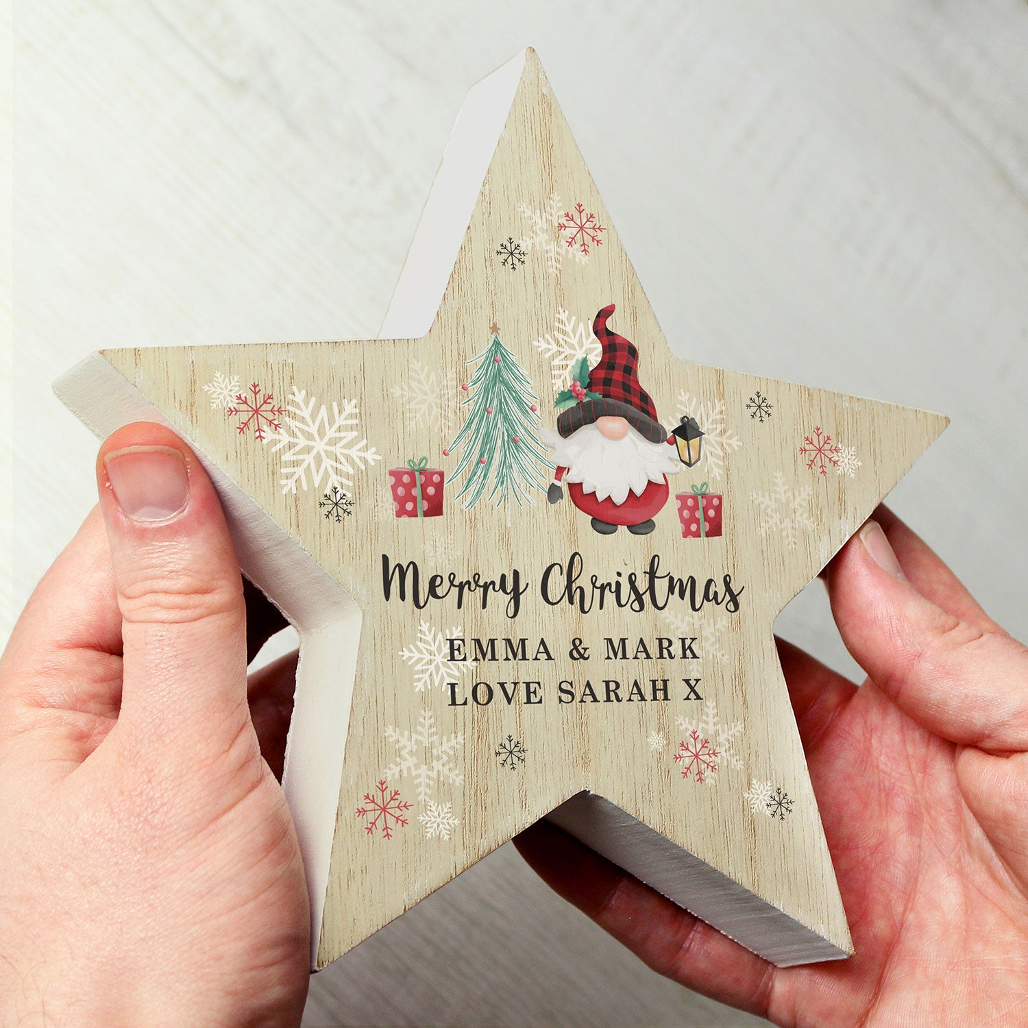 Personalised Gonk Wooden Star Ornament