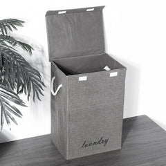 Foldable Grey Home Laundry Basket with Lid