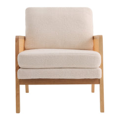 White Teddy Fleece Armchair with Rattan Panels